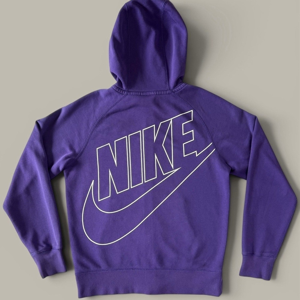 Nike Big Logo Full Zip Hoodie Fleece Size M Purple Raglan Graphic Sweatshirt - Picture 1 of 7